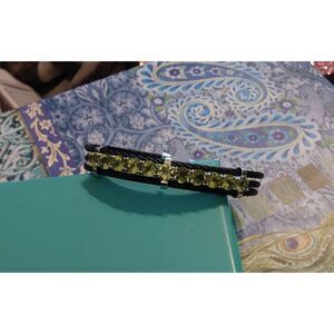 5 Carat Artisan Round Cut Genuine Lime Peridot Black Cable Rope Cuff Bracelert